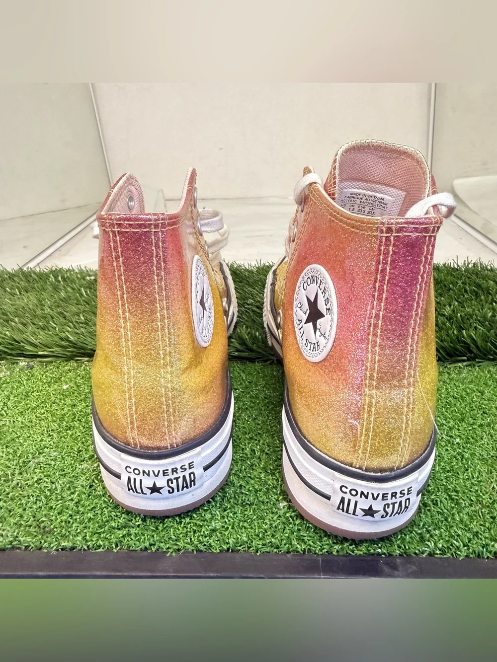 Converse Pink Glitter High Top Sneakers with Gold Heel Gradient